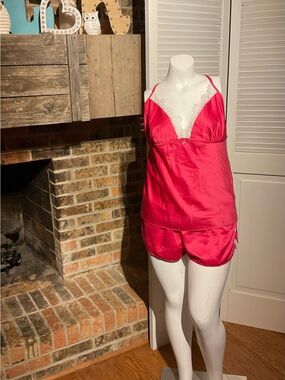Linea Donatella Pink Satin Lace-Trim Cami & Shorts pajama set size XL